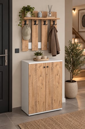 SuloraHome Metal Ayakkabılık ve Duvar Askılılık Seti Çam Desenli
