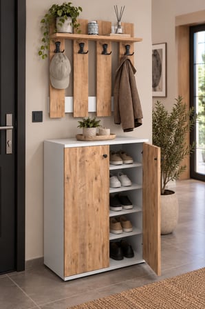 SuloraHome Metal Ayakkabılık ve Duvar Askılılık Seti Çam Desenli