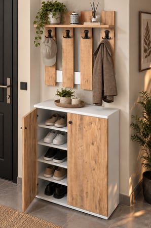 SuloraHome Metal Ayakkabılık ve Duvar Askılılık Seti Çam Desenli