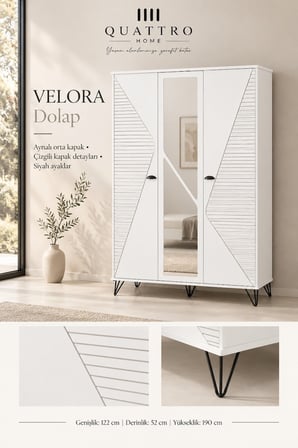Velora 3 Kapaklı Aynalı Dolap
