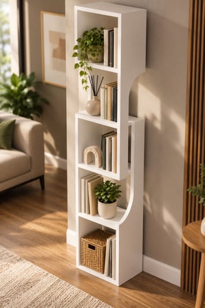 SuloraHome 5 Katlı Modern Beyaz Kitaplık ve Dekoratif Raf Ünitesi