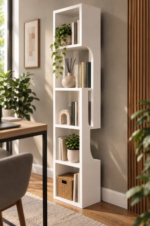 SuloraHome 5 Katlı Modern Beyaz Kitaplık ve Dekoratif Raf Ünitesi