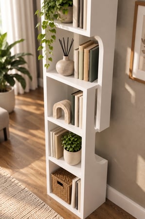 SuloraHome 5 Katlı Modern Beyaz Kitaplık ve Dekoratif Raf Ünitesi