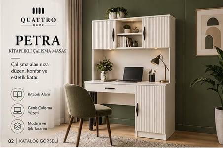 PETRA KİTAPLIKLI ÇALIŞMA MASASI