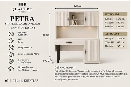 PETRA KİTAPLIKLI ÇALIŞMA MASASI