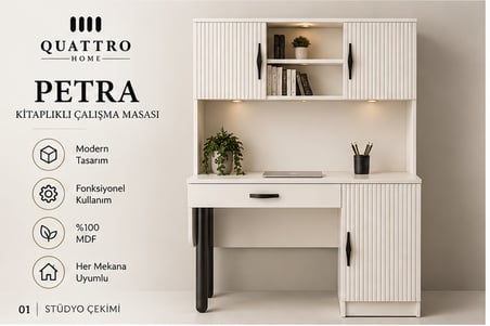PETRA KİTAPLIKLI ÇALIŞMA MASASI