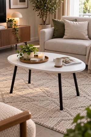 SuloraHome Metal Ayaklı Oval Beyaz Orta Sehpa