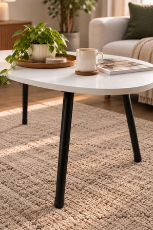 SuloraHome Metal Ayaklı Oval Beyaz Orta Sehpa