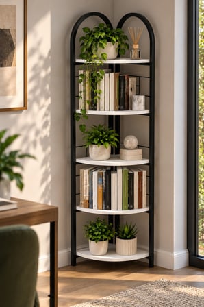 SuloraHome Metal Köşe Kitaplığı ve Saksılık Beyaz 150 cm