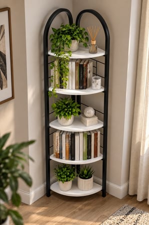 SuloraHome Metal Köşe Kitaplığı ve Saksılık Beyaz 150 cm