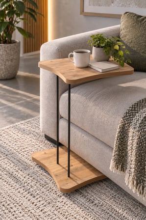 SuloraHome Tekerlekli Servis Sehpası Beyaz ve Ahşap Görünümlü Yan Sehpa