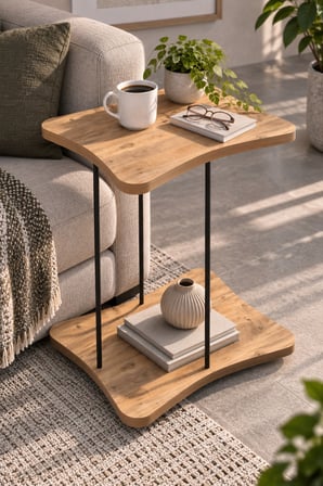 SuloraHome Tekerlekli Servis Sehpası Beyaz ve Ahşap Görünümlü Yan Sehpa