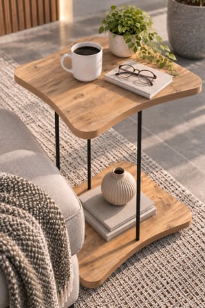 SuloraHome Tekerlekli Servis Sehpası Beyaz ve Ahşap Görünümlü Yan Sehpa