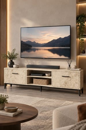 SuloraHome Ekru Traverten Desenli Suntalam TV Sehpası 160x35 cm