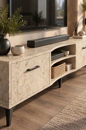 SuloraHome Ekru Traverten Desenli Suntalam TV Sehpası 160x35 cm