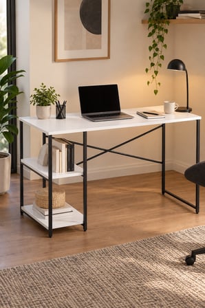 SuloraHome Beyaz Raflı Çalışma Masası 120 cm