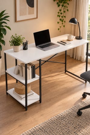SuloraHome Beyaz Raflı Çalışma Masası 120 cm