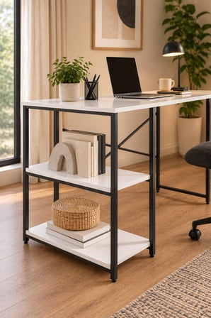 SuloraHome Beyaz Raflı Çalışma Masası 120 cm