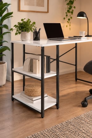 SuloraHome Beyaz Raflı Çalışma Masası 120 cm