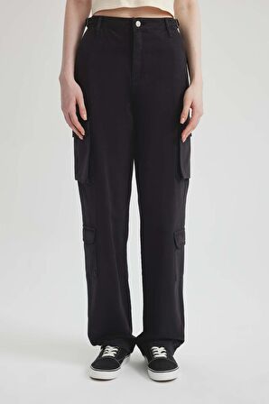 DeFacto Coool Straight Fit Gabardin Pantolon Kargo Cepli B7611AX24SPBK27