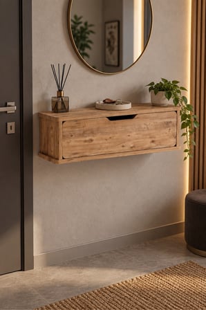 SuloraHome Dresuar Duvara Monteli Kapaklı Duvar Rafı Antre Hol Modern Dolap Konsol Luna 181 Atlantik Çam