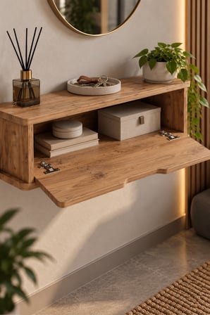 SuloraHome Dresuar Duvara Monteli Kapaklı Duvar Rafı Antre Hol Modern Dolap Konsol Luna 181 Atlantik Çam