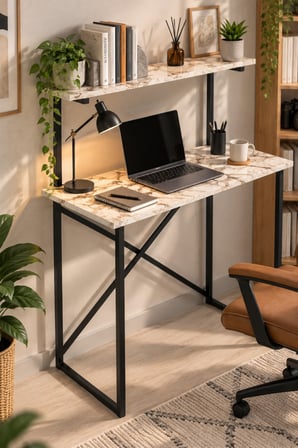 SuloraHome Beyaz Raflı Çalışma Masası