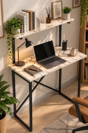SuloraHome Beyaz Raflı Çalışma Masası