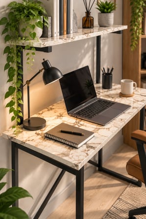 SuloraHome Beyaz Raflı Çalışma Masası