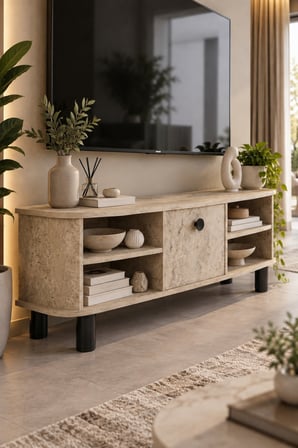SuloraHome Ekru Traverten Desenli Suntalam TV Sehpası 136 cm