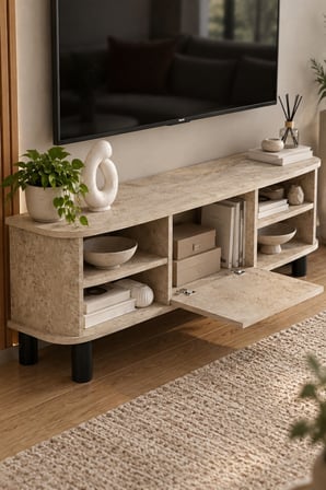 SuloraHome Ekru Traverten Desenli Suntalam TV Sehpası 136 cm