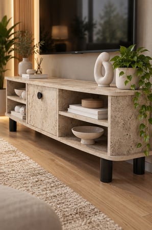 SuloraHome Ekru Traverten Desenli Suntalam TV Sehpası 136 cm