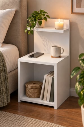 SuloraHome Beyaz Açık Raflı Komodin ve Yan Sehpa