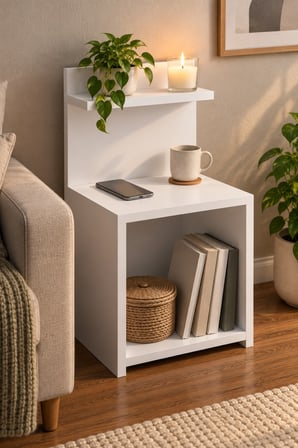 SuloraHome Beyaz Açık Raflı Komodin ve Yan Sehpa
