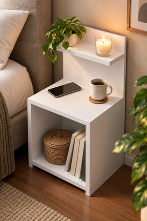 SuloraHome Beyaz Açık Raflı Komodin ve Yan Sehpa