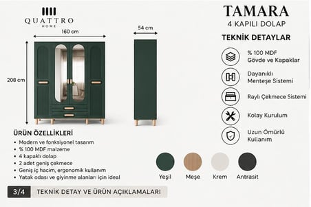 TAMARA 4 KAPAKLI DOLAP