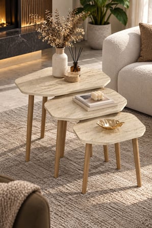 SuloraHome 3'lü Geometrik Zigon Sehpa Seti