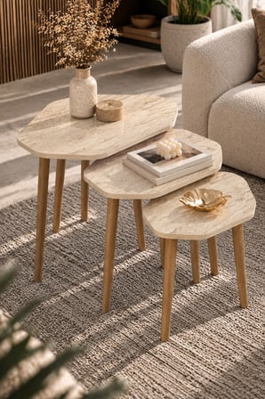 SuloraHome 3'lü Geometrik Zigon Sehpa Seti