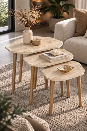 SuloraHome 3'lü Geometrik Zigon Sehpa Seti