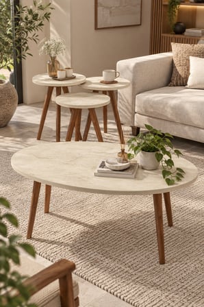 SuloraHome 4'lü Sehpa Seti Ahşap Ayaklı
