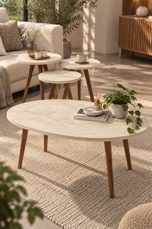 SuloraHome 4'lü Sehpa Seti Ahşap Ayaklı