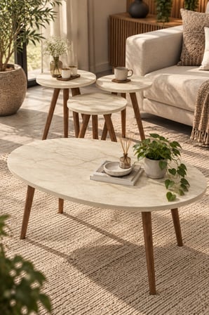SuloraHome 4'lü Sehpa Seti Ahşap Ayaklı