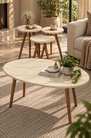 SuloraHome 4'lü Sehpa Seti Ahşap Ayaklı