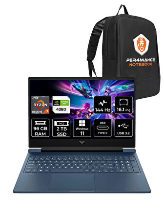 HP VİCTUS 16 R7 8845HS 96GB 2TB SSD RTX4060/8GB 144HZ 16.1'' FHD W11H A05N8EA & PER4 ÇANTA