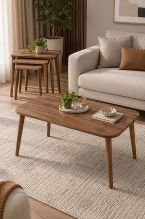 SuloraHome Ceviz Desenli Torna Ayaklı 4'lü Sehpa Seti