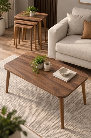 SuloraHome Ceviz Desenli Torna Ayaklı 4'lü Sehpa Seti