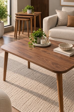 SuloraHome Ceviz Desenli Torna Ayaklı 4'lü Sehpa Seti