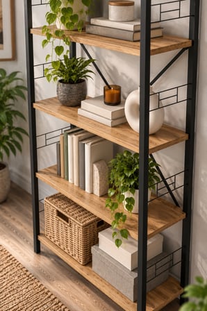 SuloraHome Metal Kitaplık Atlantik Çam Desenli 180 cm 5 Raflı