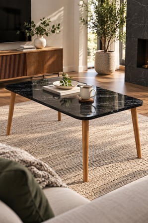 SuloraHome Torna Ayaklı Mermer Desenli Siyah Orta Sehpa