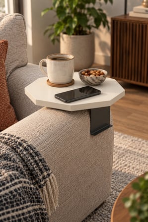 SuloraHome Ayarlanabilir Sekizgen Yan Sehpa Krem